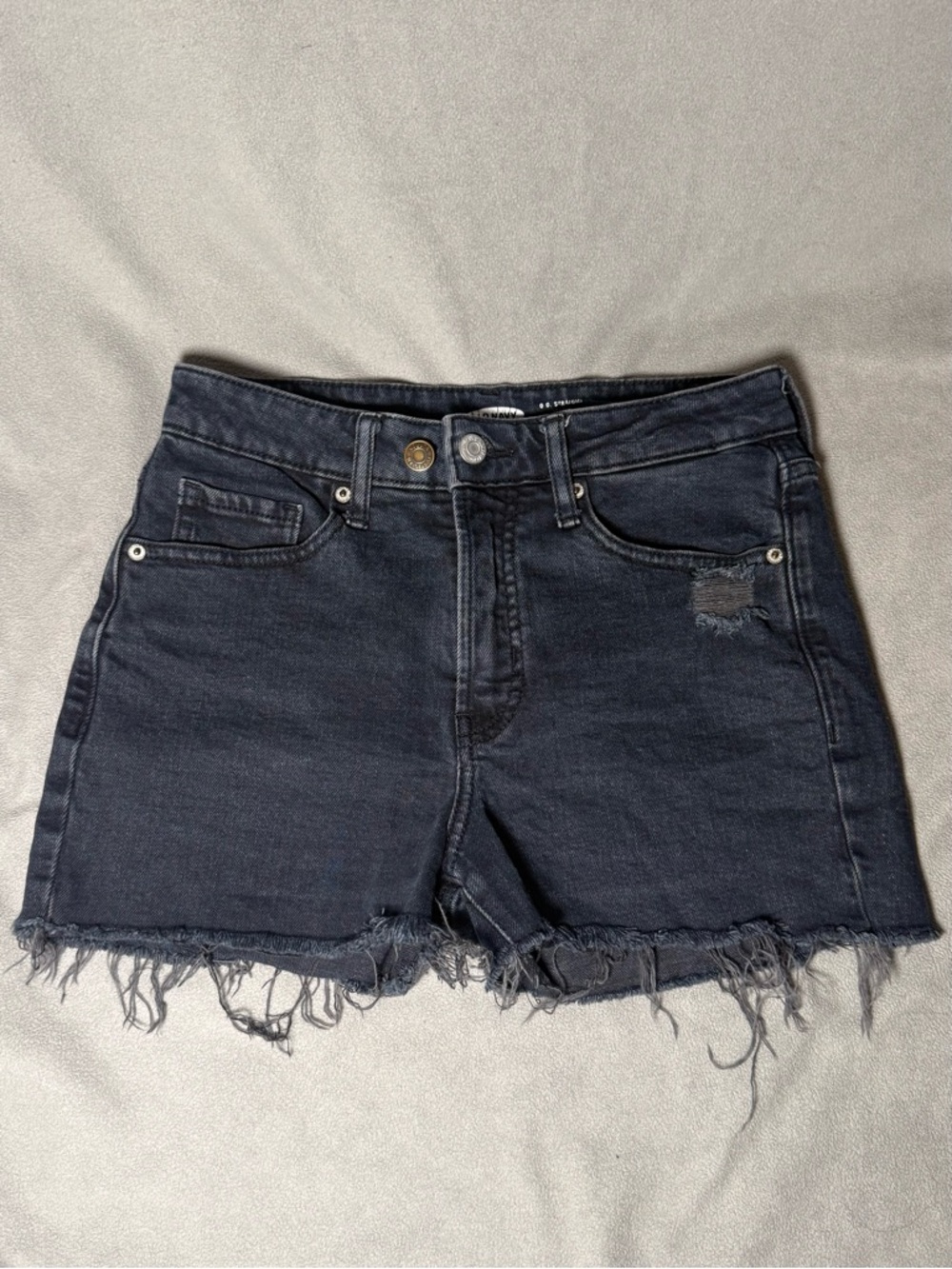 Black Denim Frayed Hem Women's Shorts